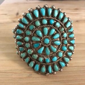 Vintage Genuine Turquoise and Sterling Silver Cuff